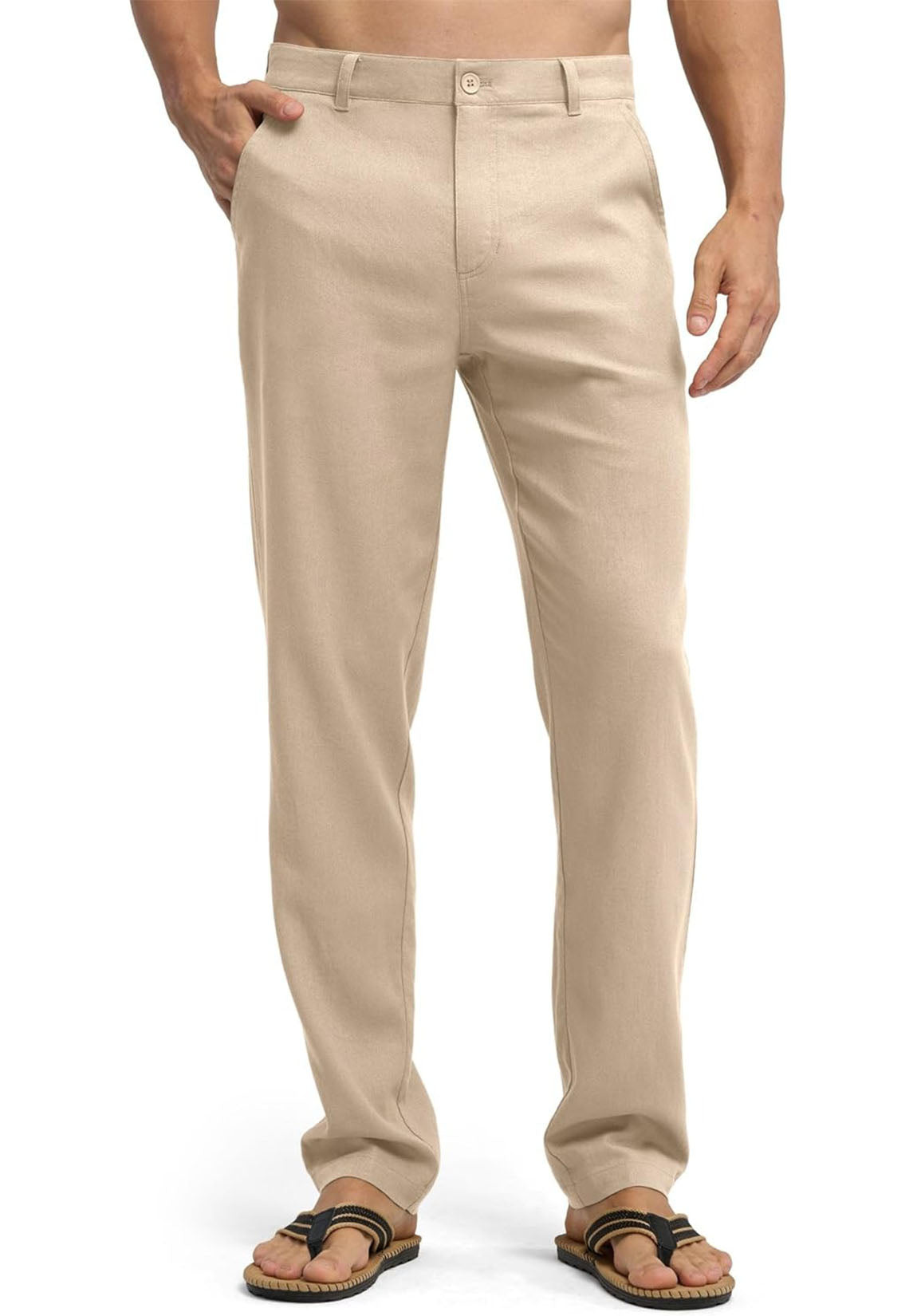 Men Linen Pants Khaki