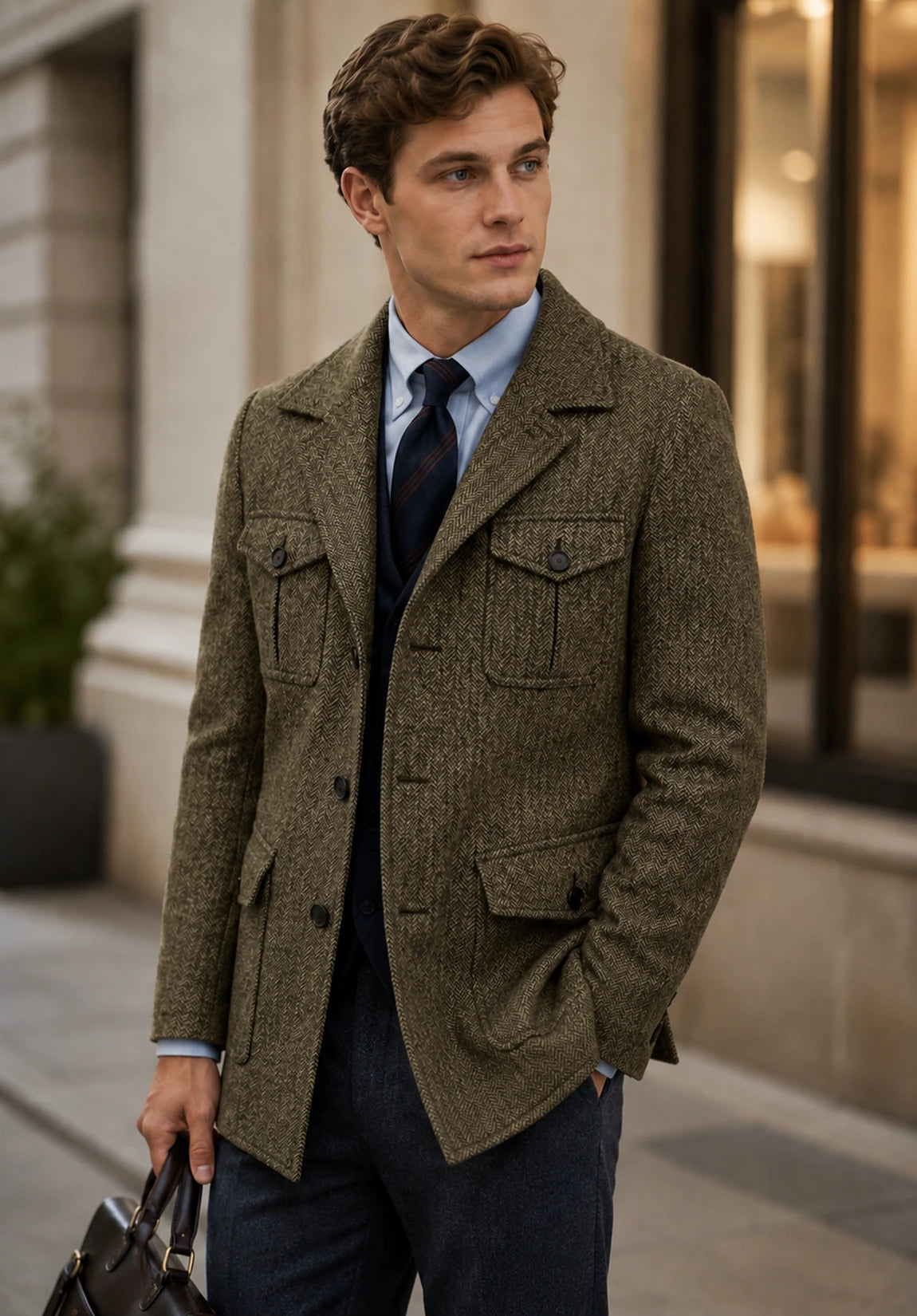 Men's khaki herringbone jacket