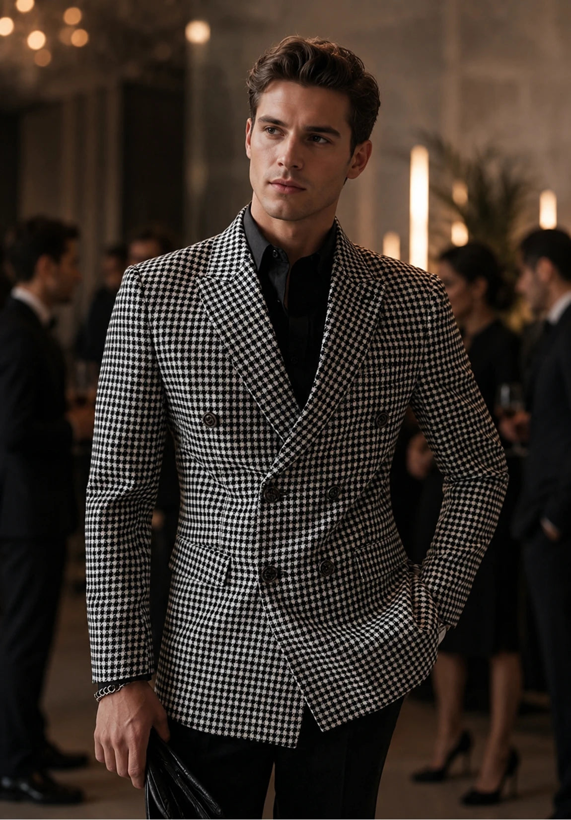 Men's Regular Fit Textured Houndstooth Blazer for Formal Events