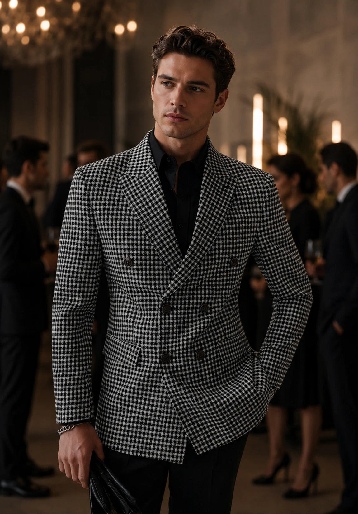 Men's Regular Fit Textured Houndstooth Blazer for Formal Events