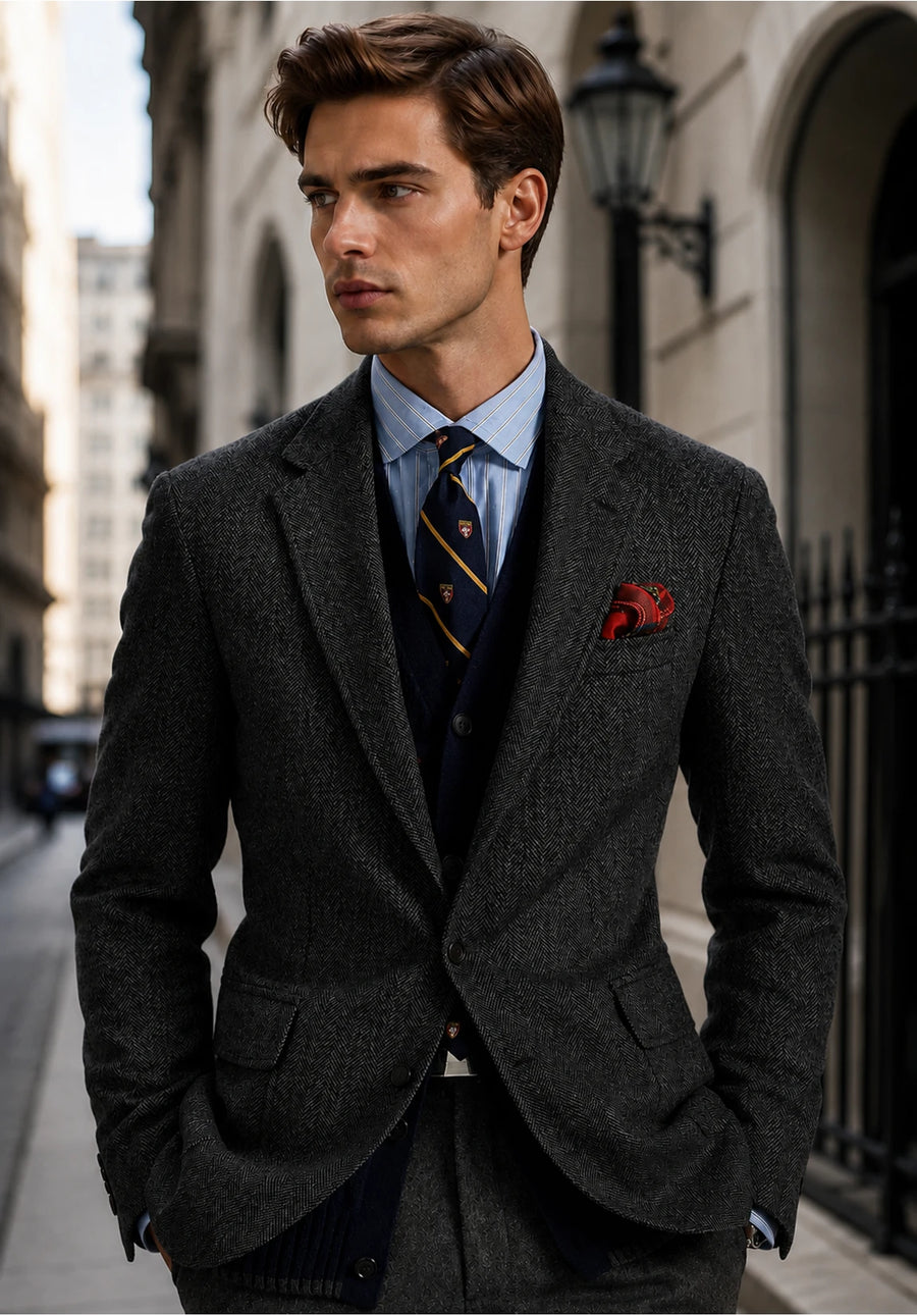 Men's Slim Fit Wrinkle Free Herringbone Blazer for Outdoor