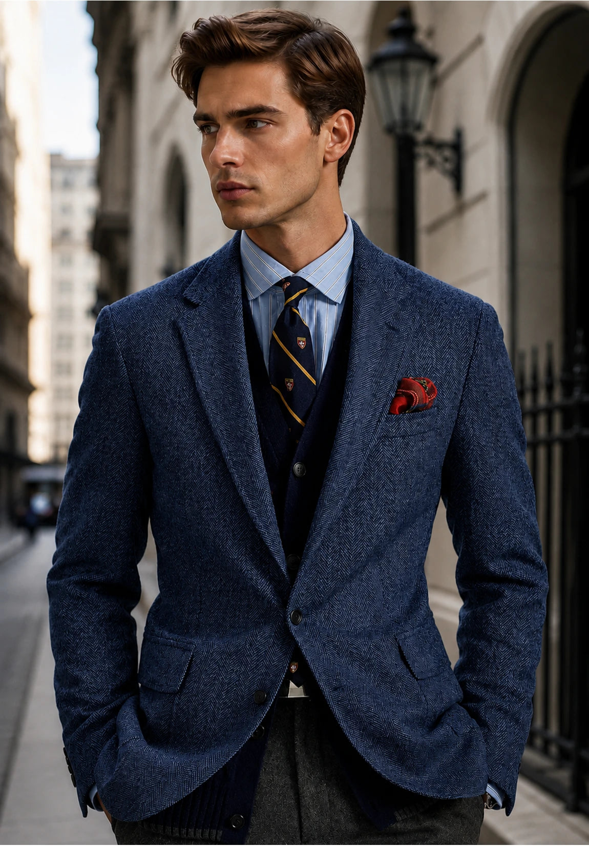 Men's Slim Fit Wrinkle Free Herringbone Blazer for Outdoor