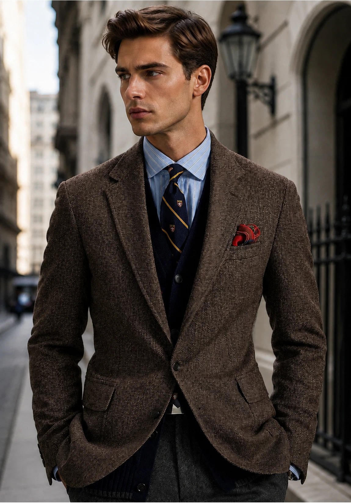 Men's Slim Fit Wrinkle Free Herringbone Blazer for Outdoor