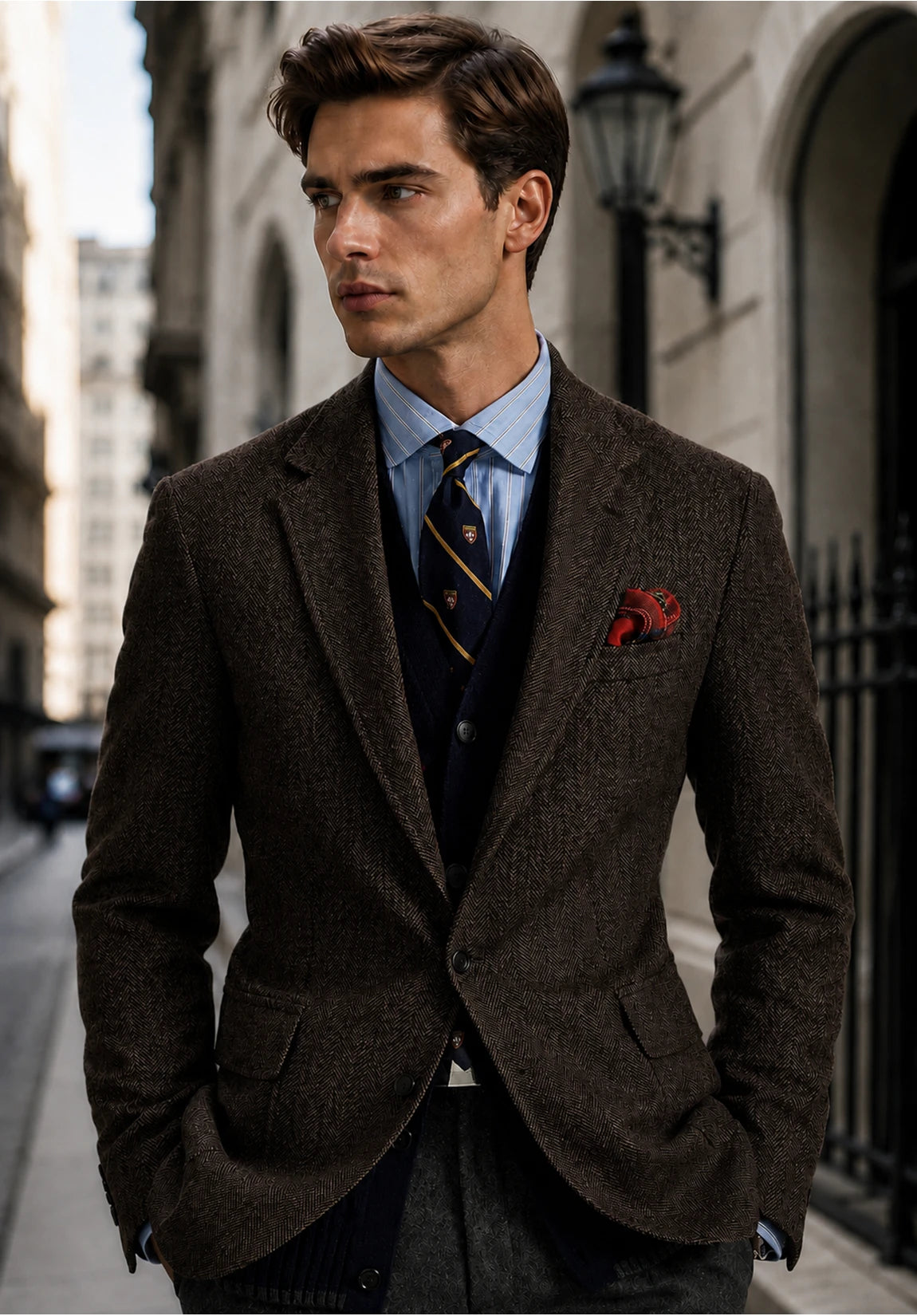 Men's Slim Fit Wrinkle Free Herringbone Blazer for Outdoor