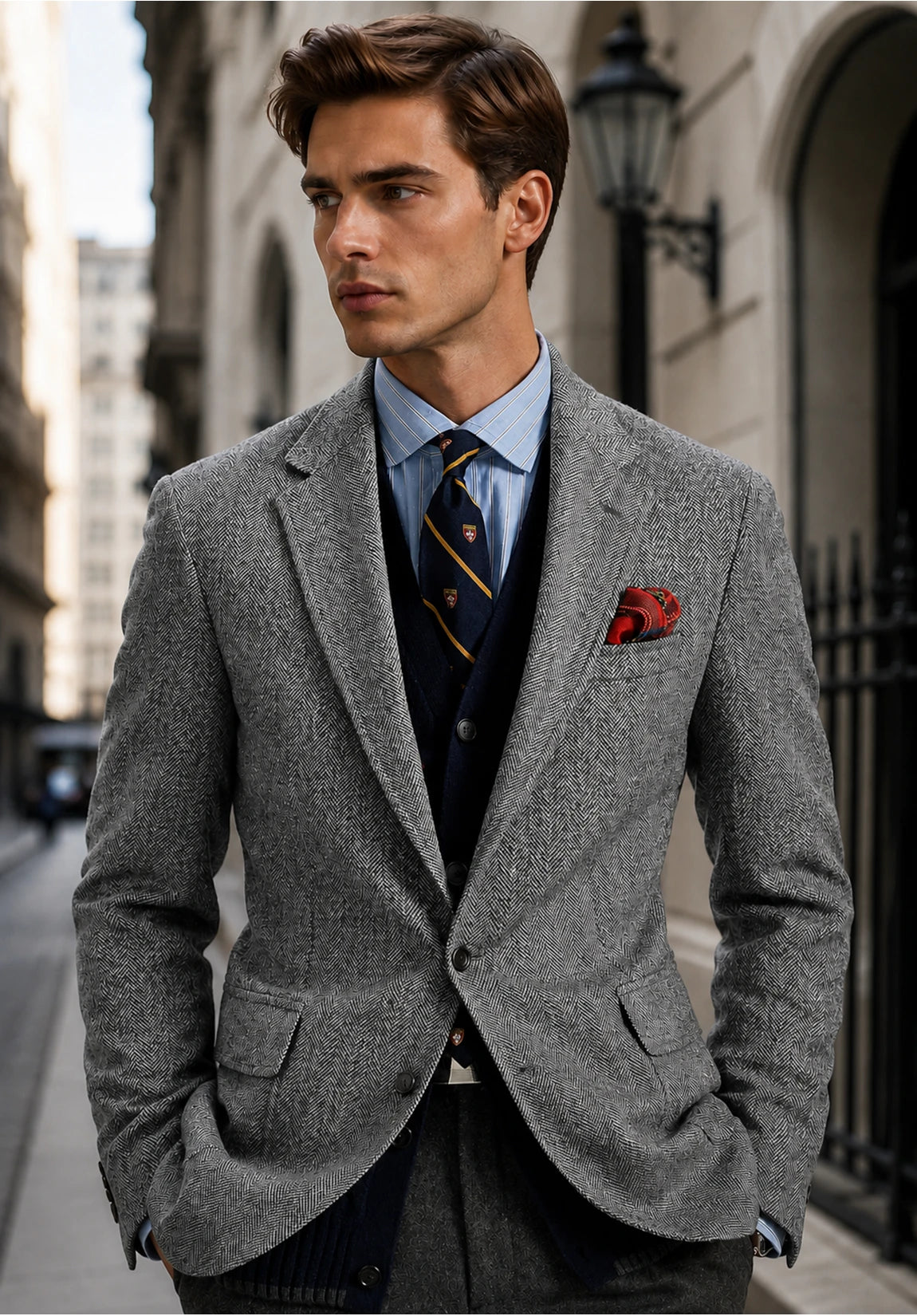 Men's Slim Fit Wrinkle Free Herringbone Blazer for Outdoor