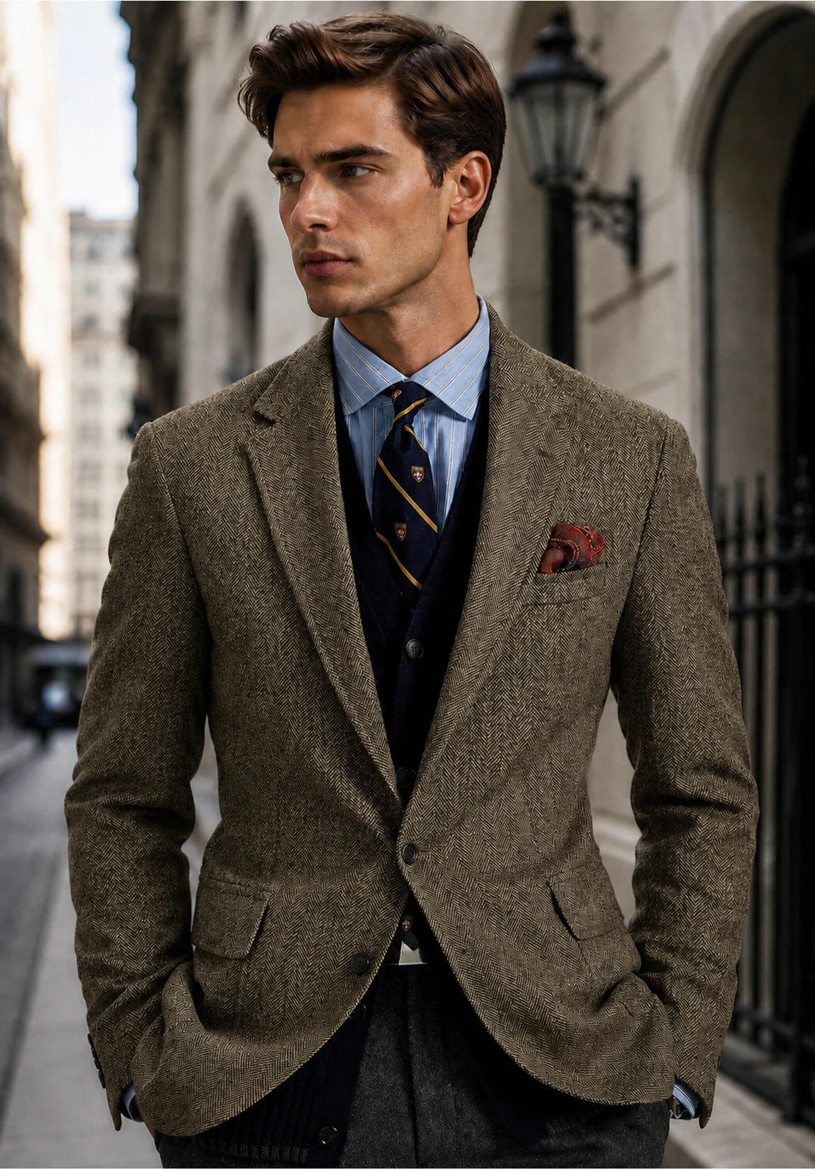 Men's Slim Fit Wrinkle Free Herringbone Blazer for Outdoor
