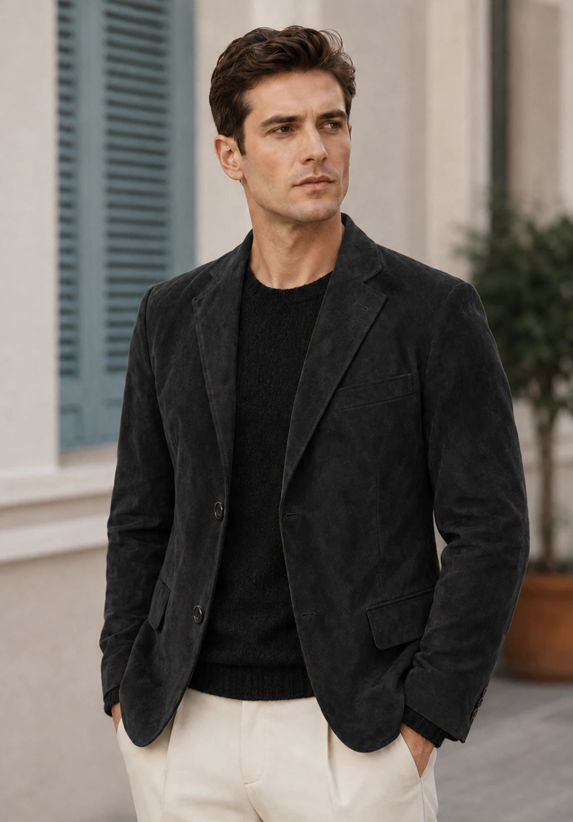 Men's Classic Fit Wrinkle Free Suede Blazer for Wedding