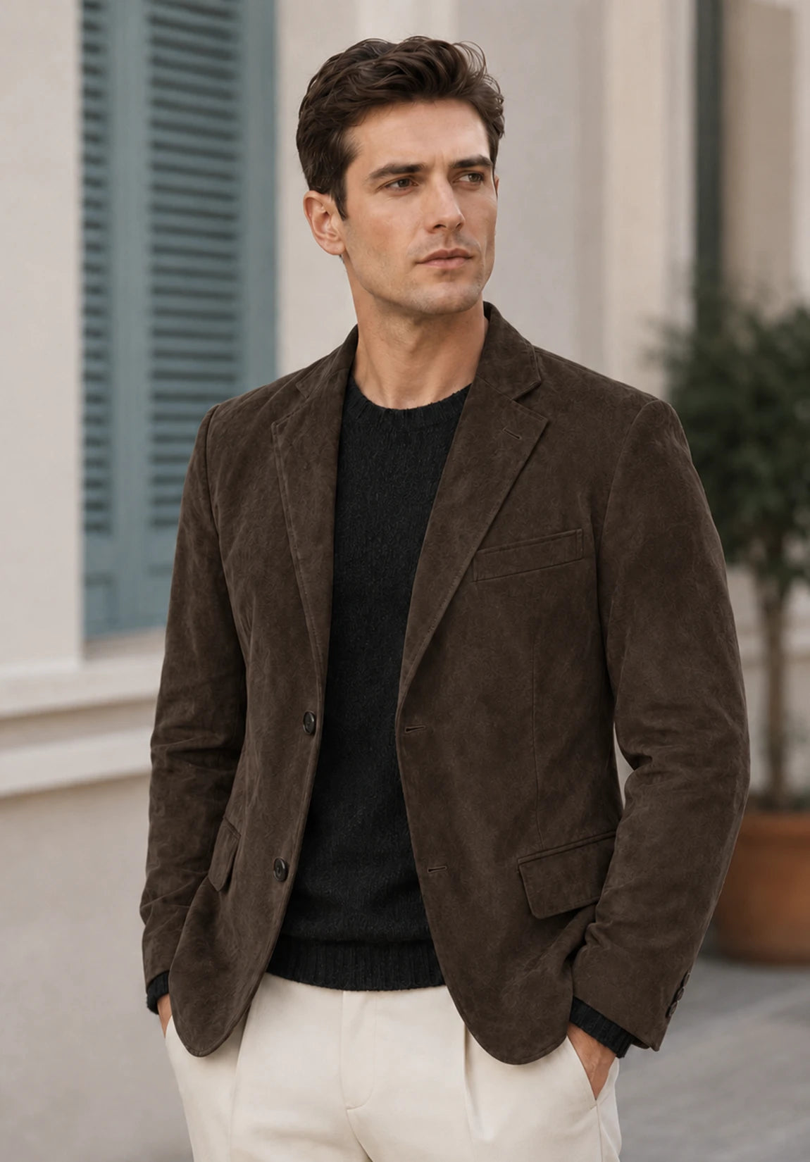 Men's Classic Fit Wrinkle Free Suede Blazer for Wedding