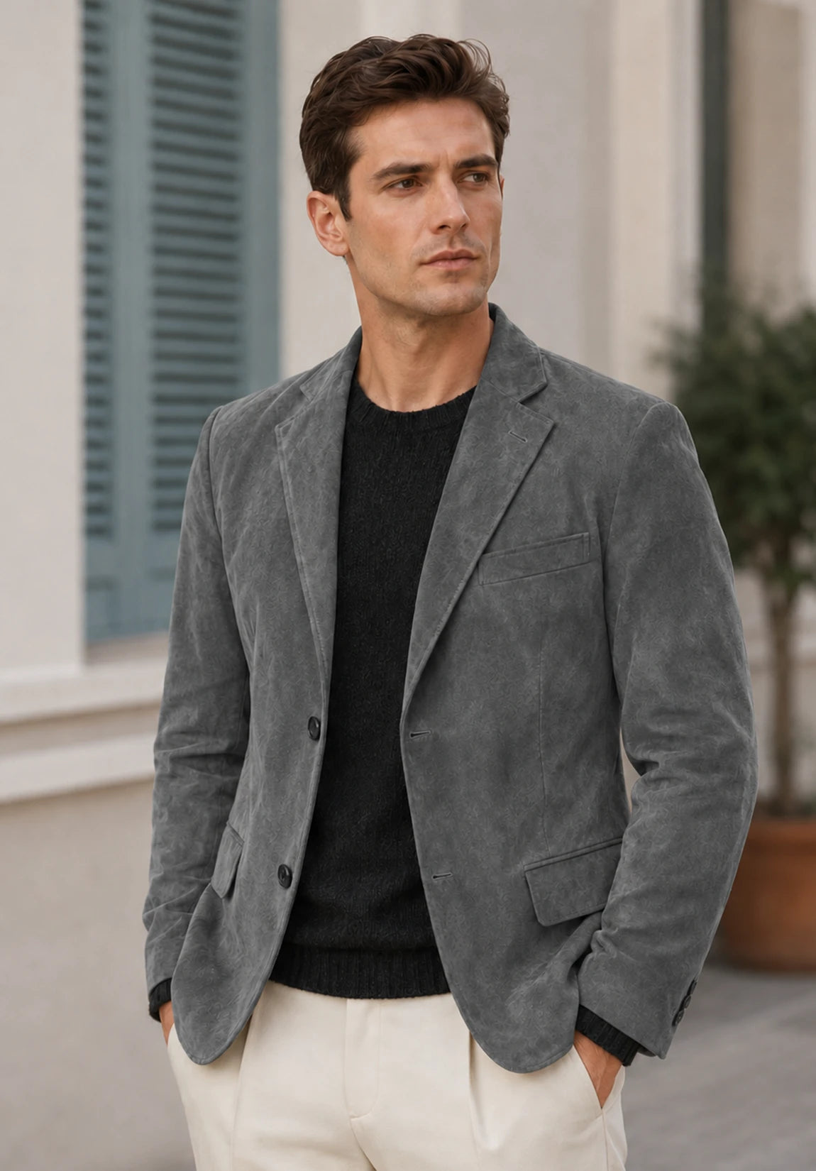 Men's Classic Fit Wrinkle Free Suede Blazer for Wedding