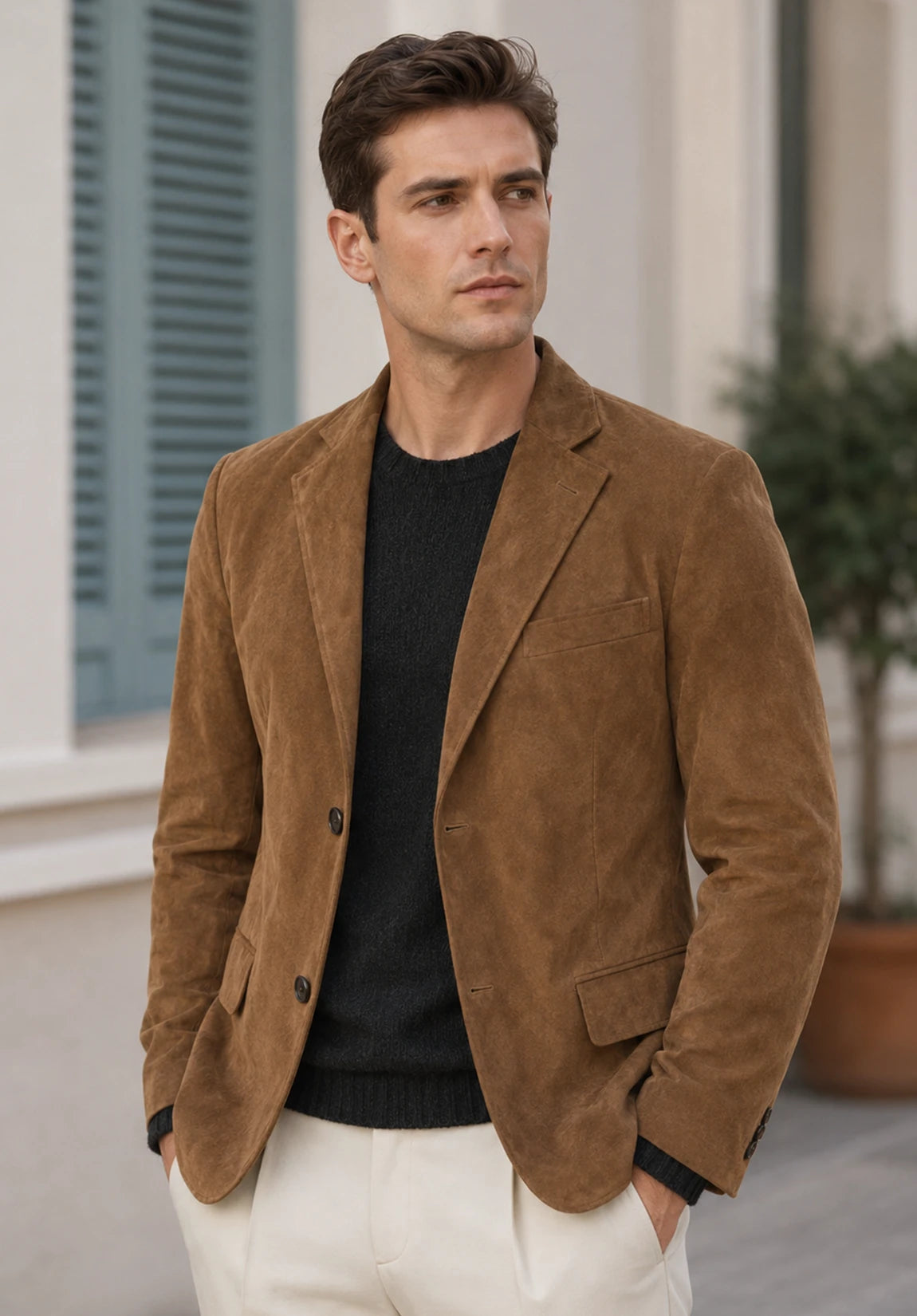 Men's Classic Fit Wrinkle Free Suede Blazer for Wedding