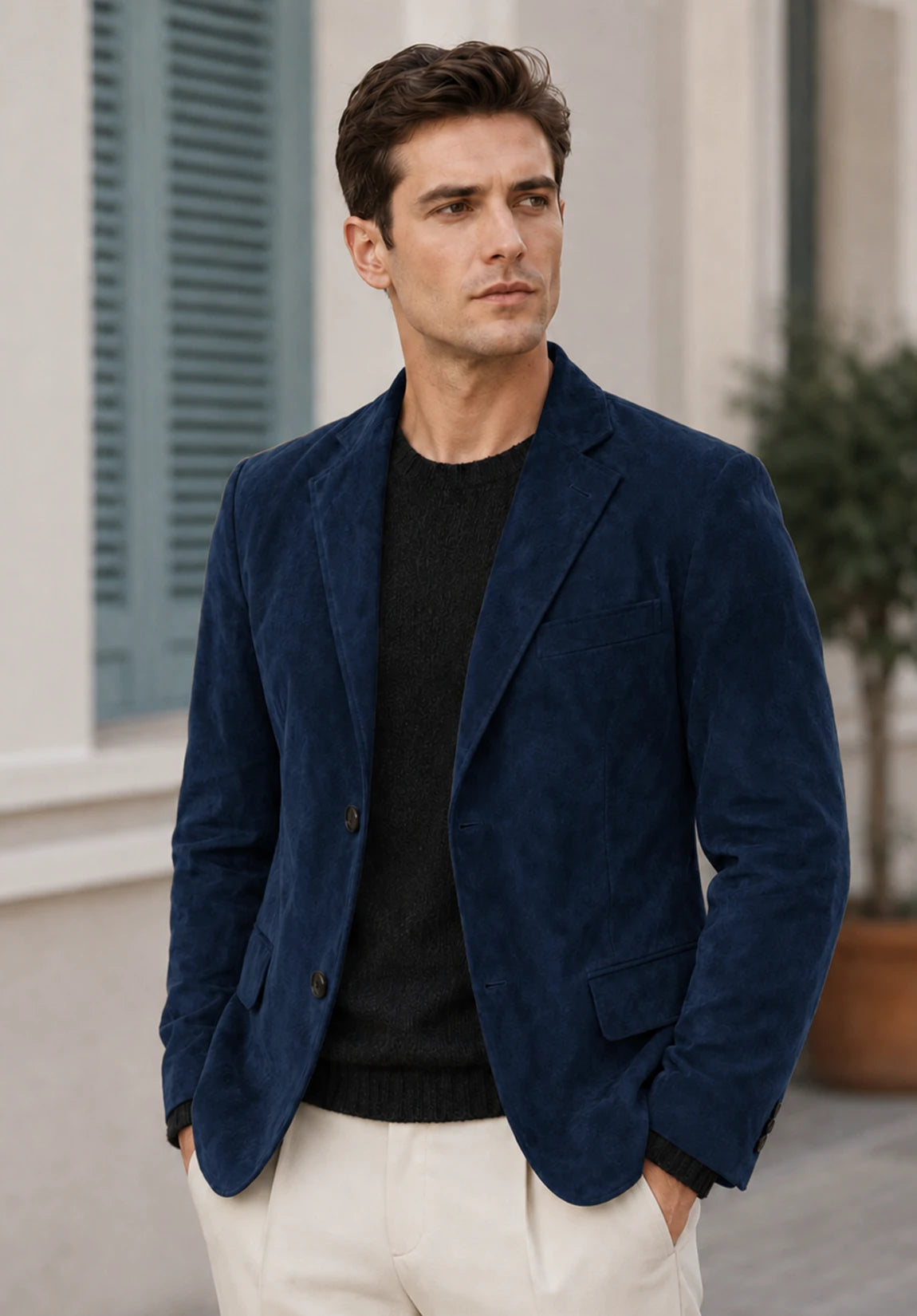 Men's Classic Fit Wrinkle Free Suede Blazer for Wedding