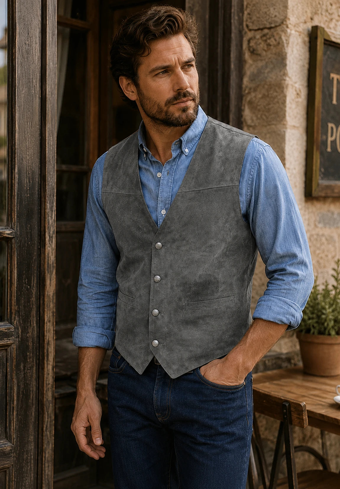 Men's gray suede vest 