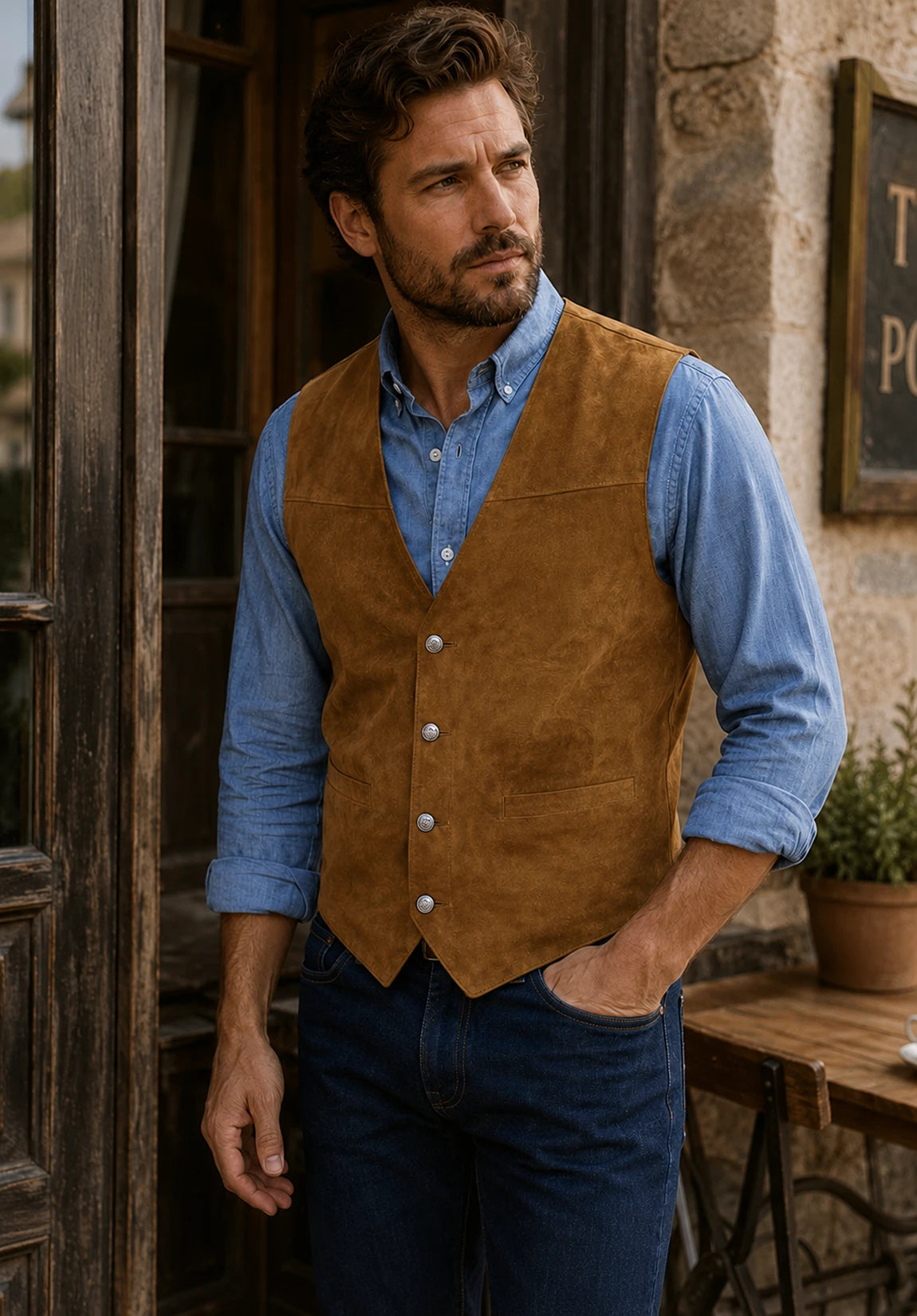Men's khaki suede vest 