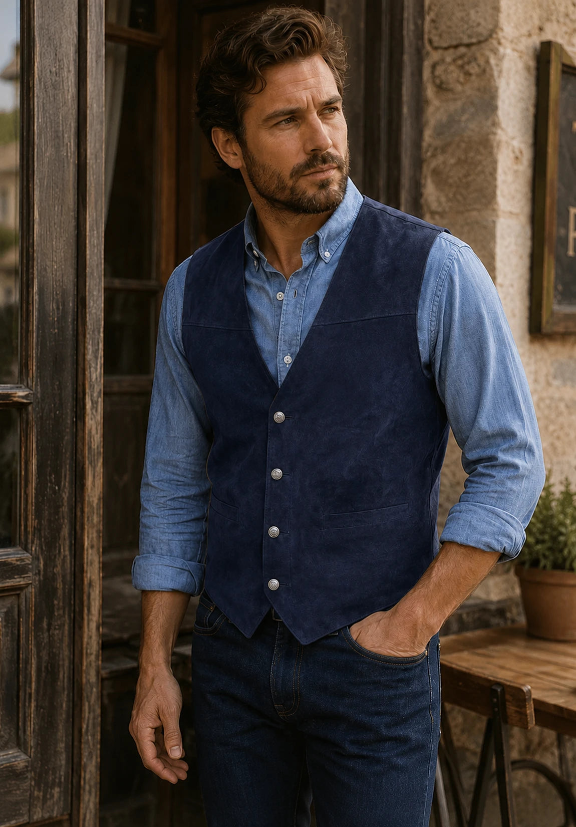 Men's navy suede vest 