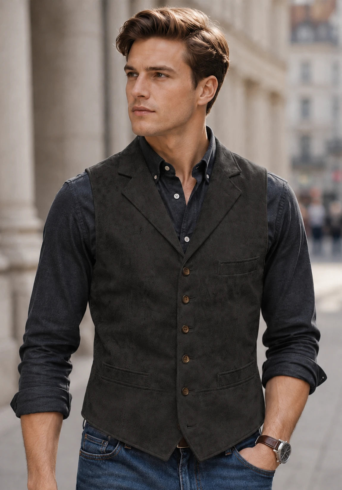 Men's Slim Fit Textured Suede Suit Vest for Countryside
