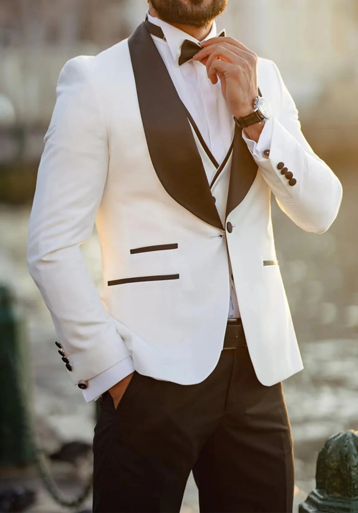 Men's Slim Fit Shawl Collar 3 Piece Suit for Business