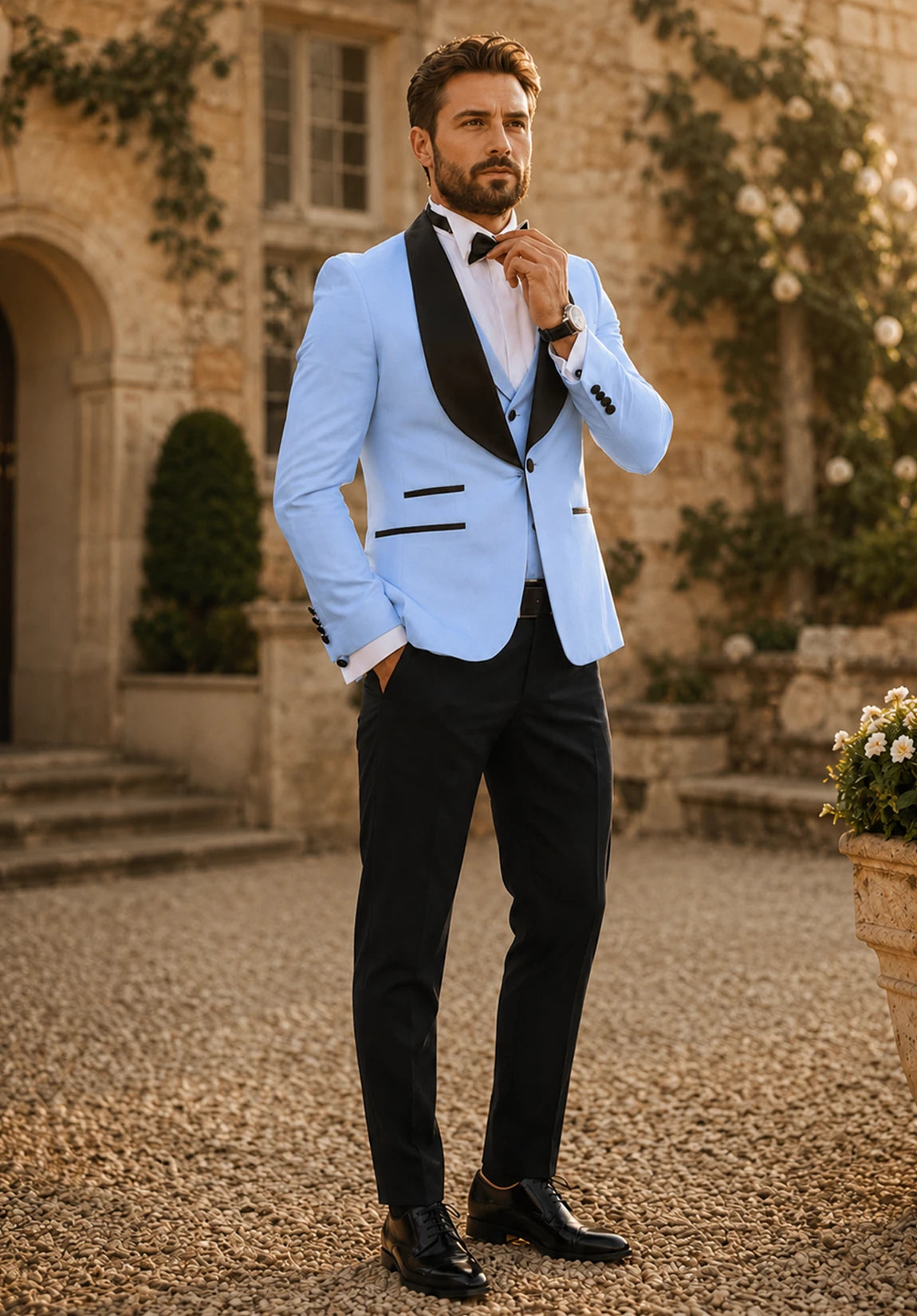 Men's Slim Fit Shawl Collar 3 Piece Suit for Business