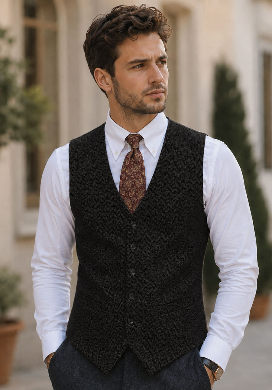 Men's Slim Fit Herringbone Suit Vest for Smart Casual