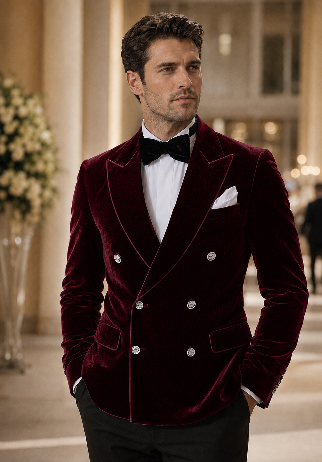Men's Regular Fit Double Breasted Velvet Blazer for Wedding