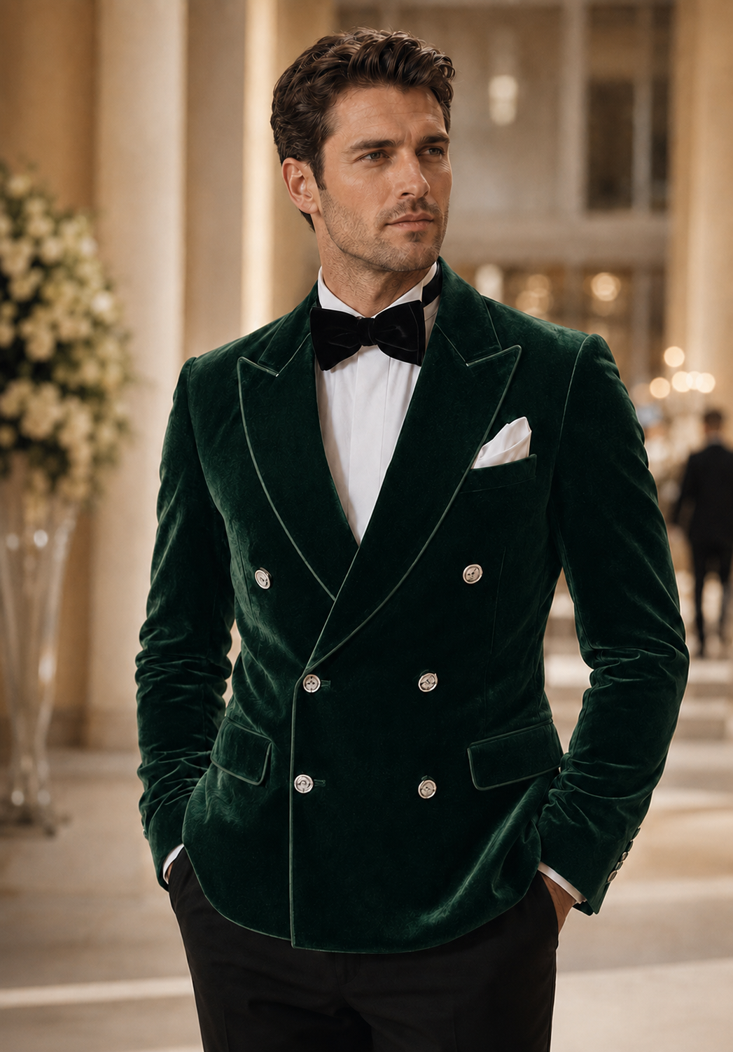 Men's Regular Fit Double Breasted Velvet Blazer for Wedding