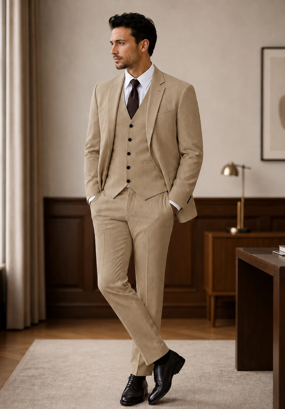 Men's Regular Fit Premium Fabric 3 Piece Suit for Business