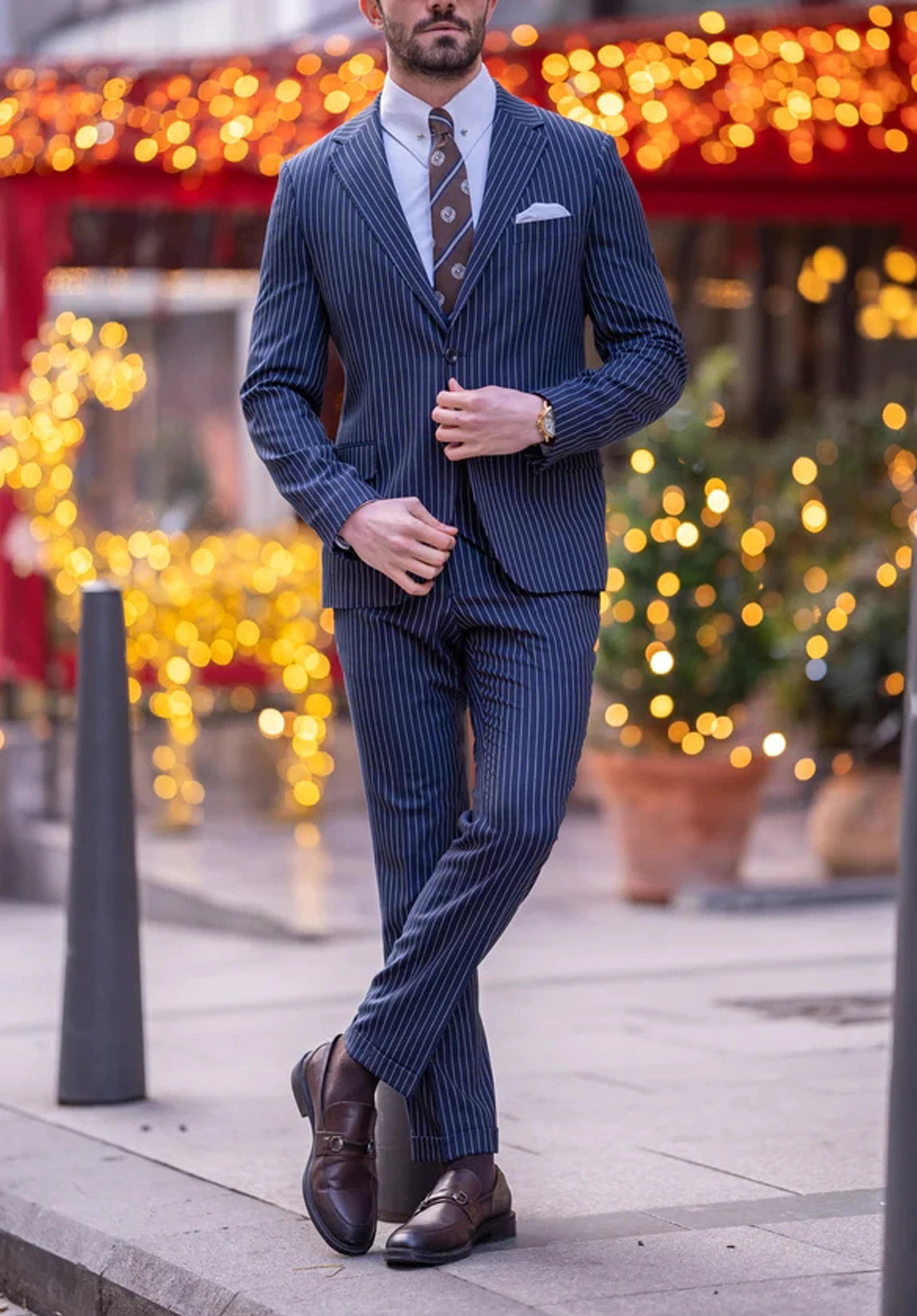 Men's Regular Fit Stripe 3 Piece Suit for Business