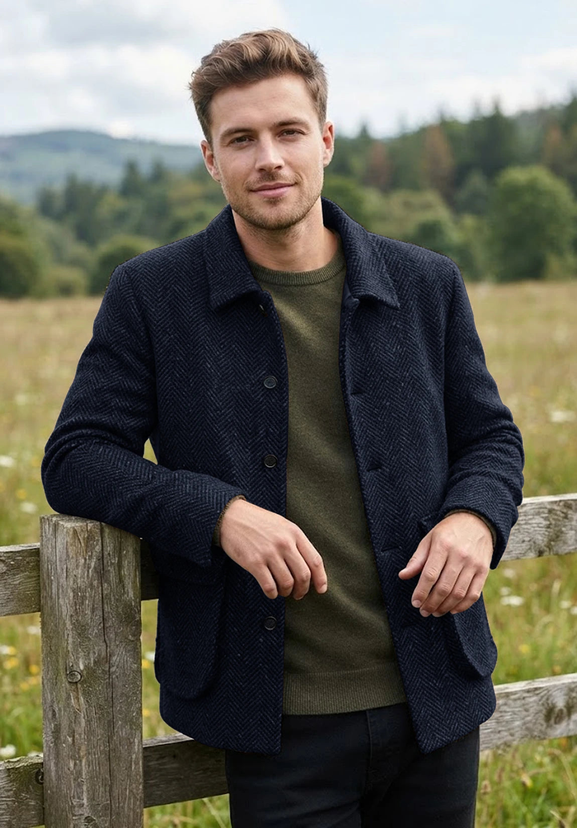 Men's navy herringbone jacket