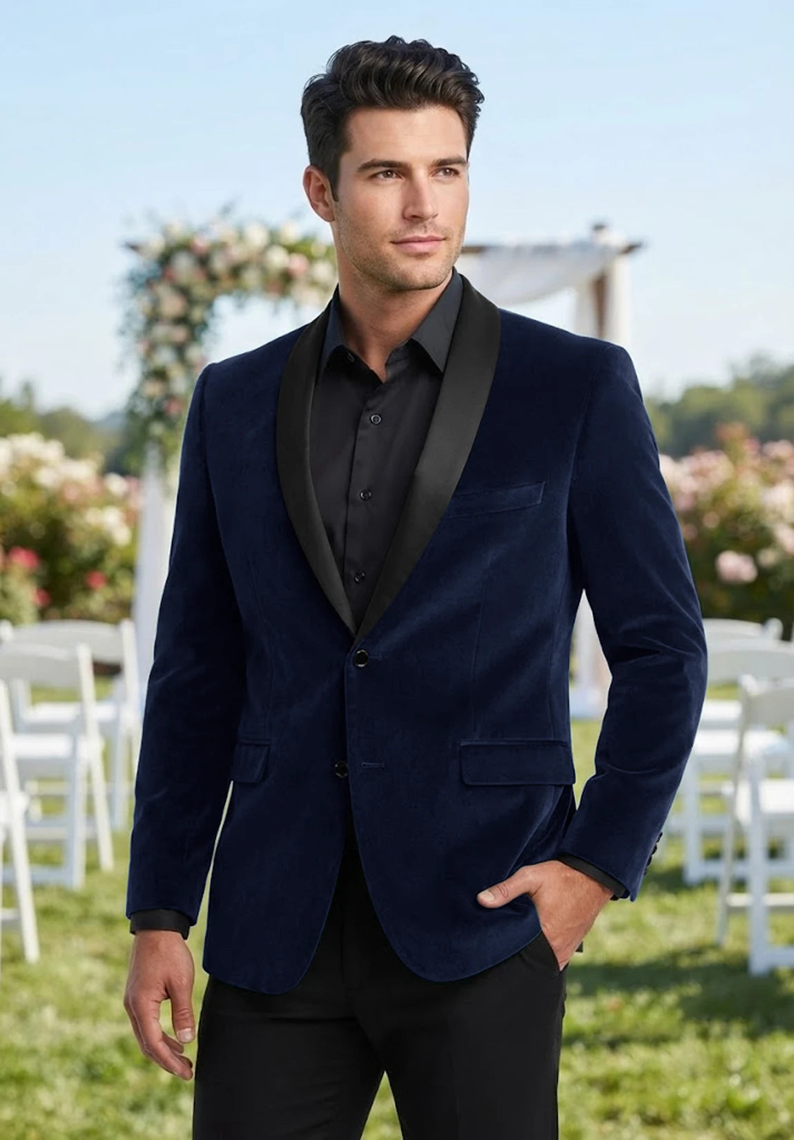 Men's navy velvet jacket