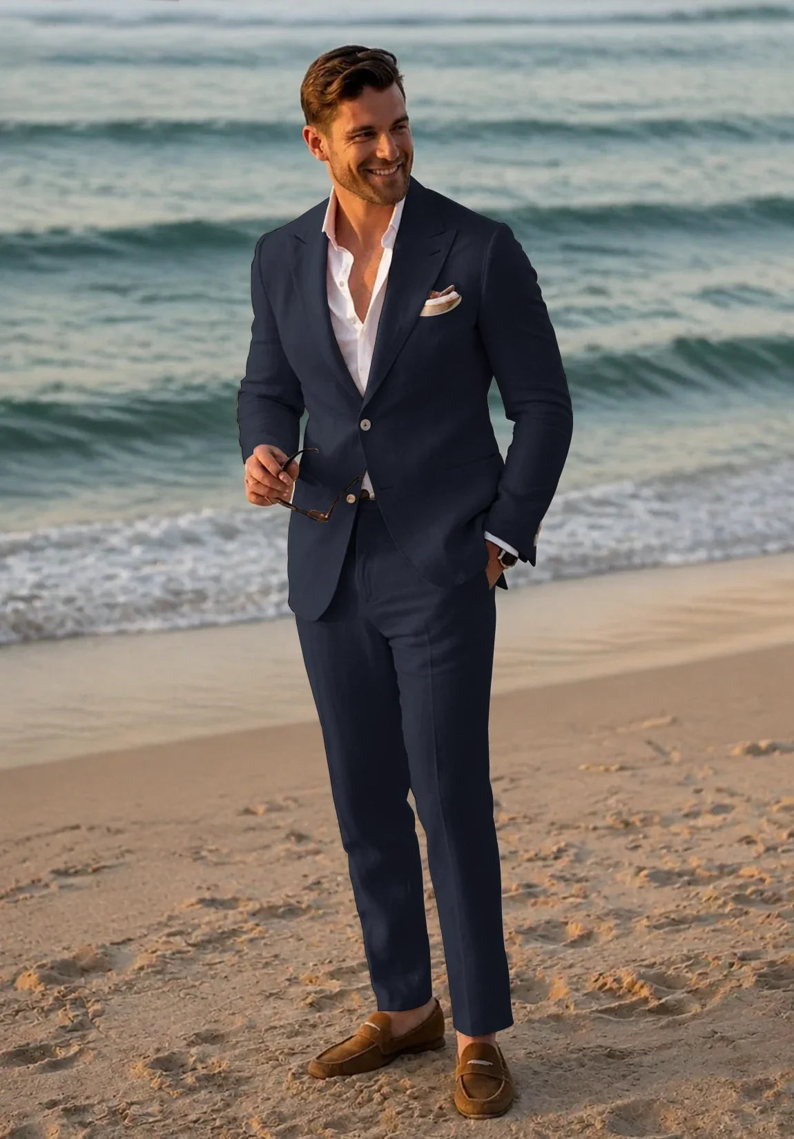 Men's Regular Fit Linen Blend 2 Piece Suit for Business