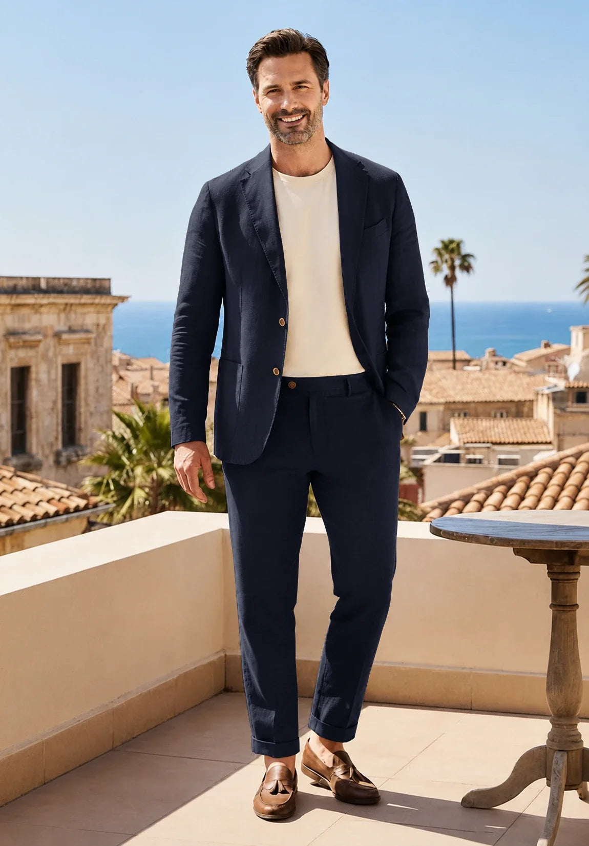 Men's Slim Fit Linen Blend 2 Piece Suit for Formal Events