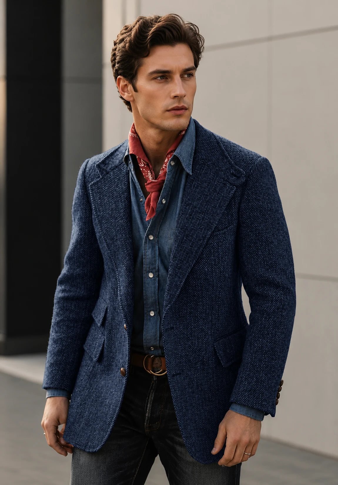 Men's navy herringbone jacket