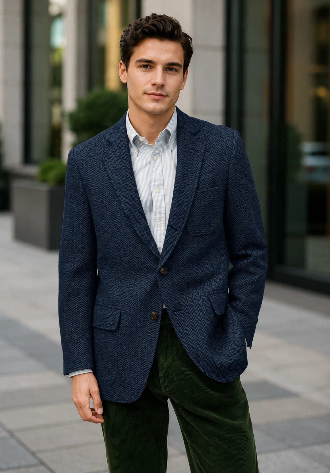 Men's navy herringbone jacket