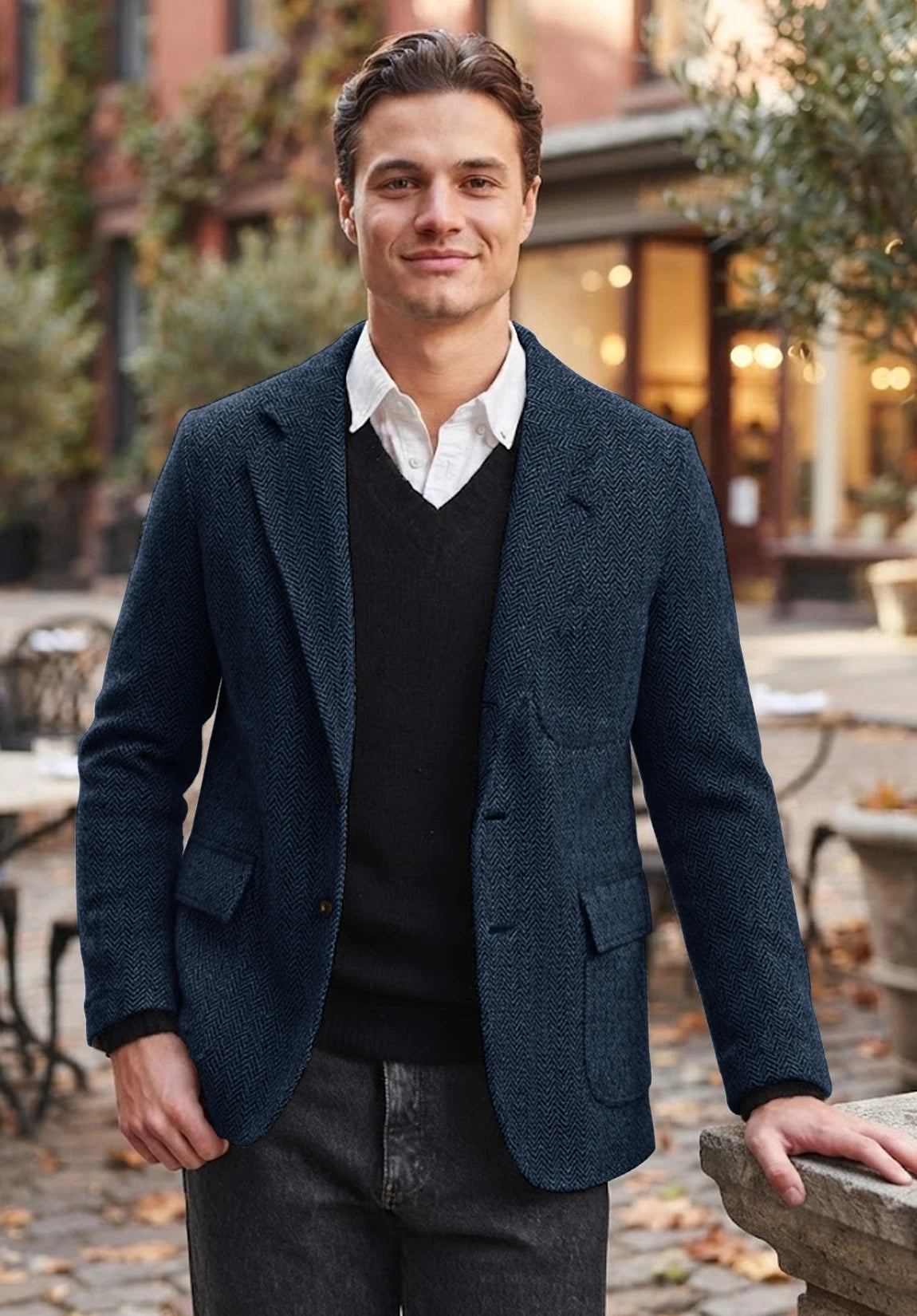 Men's navy herringbone jacket