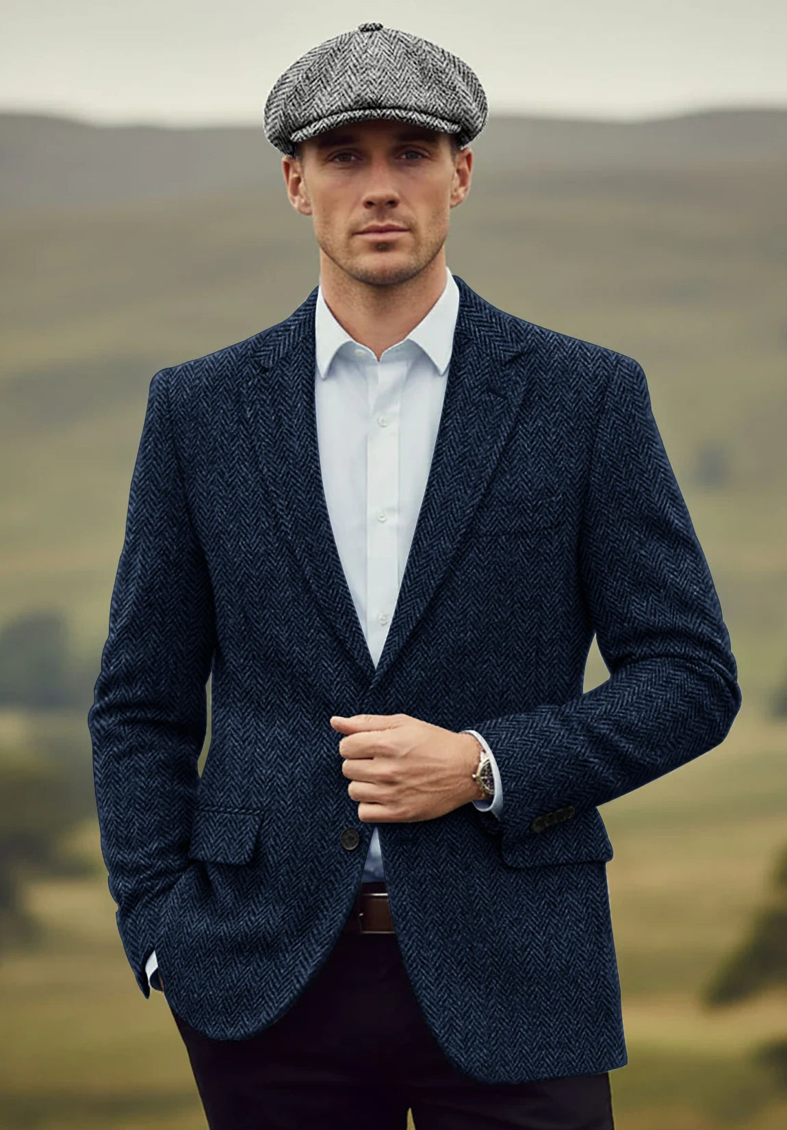 Men's navy herringbone jacket