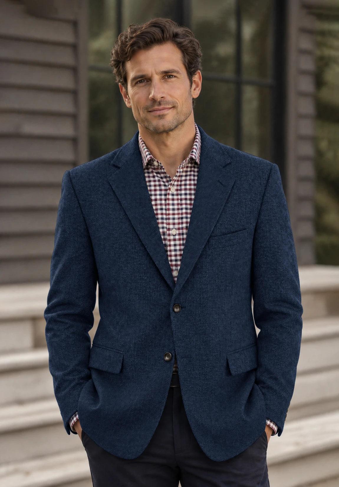 Men's navy herringbone jacket