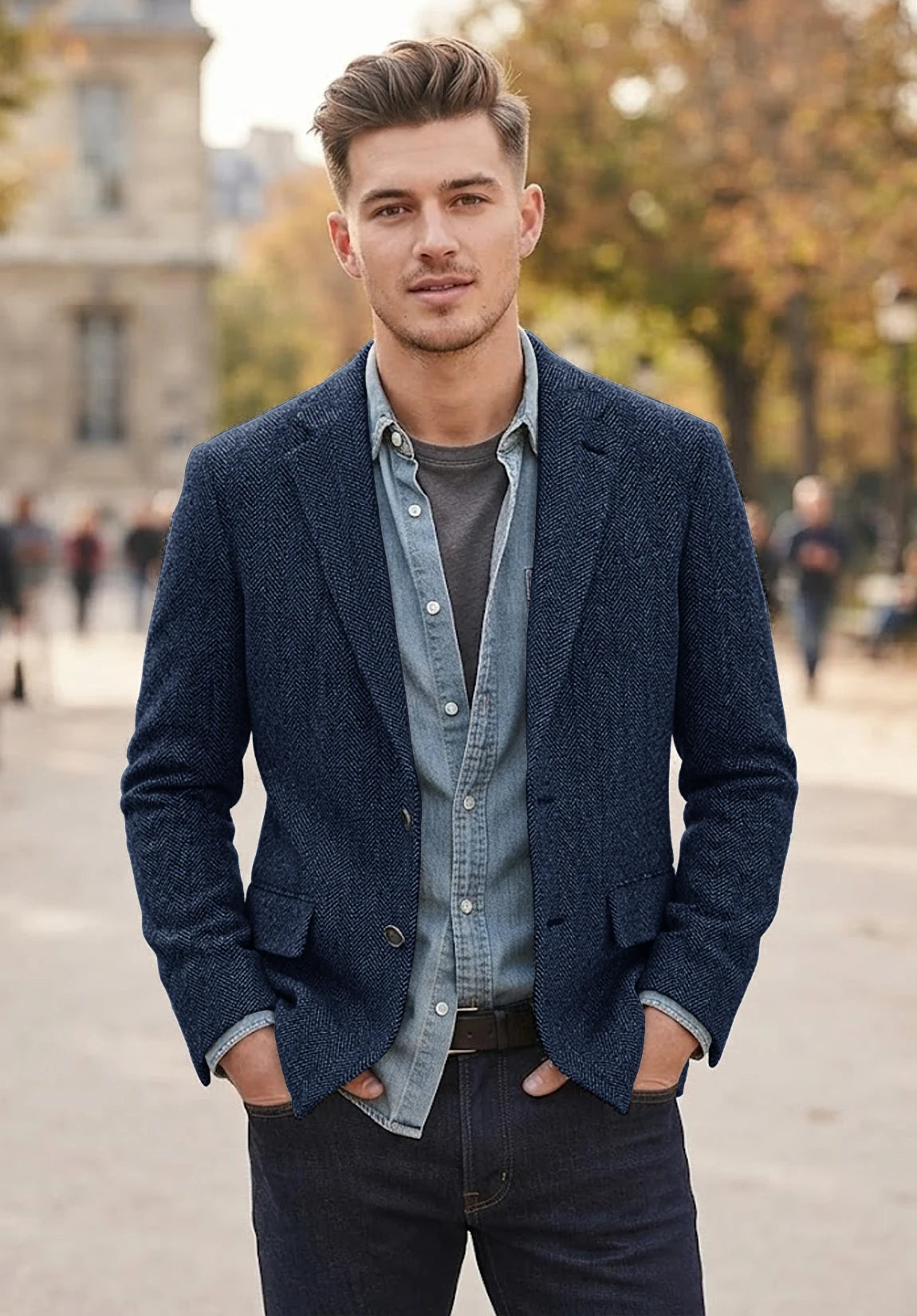 Men's navy herringbone jacket