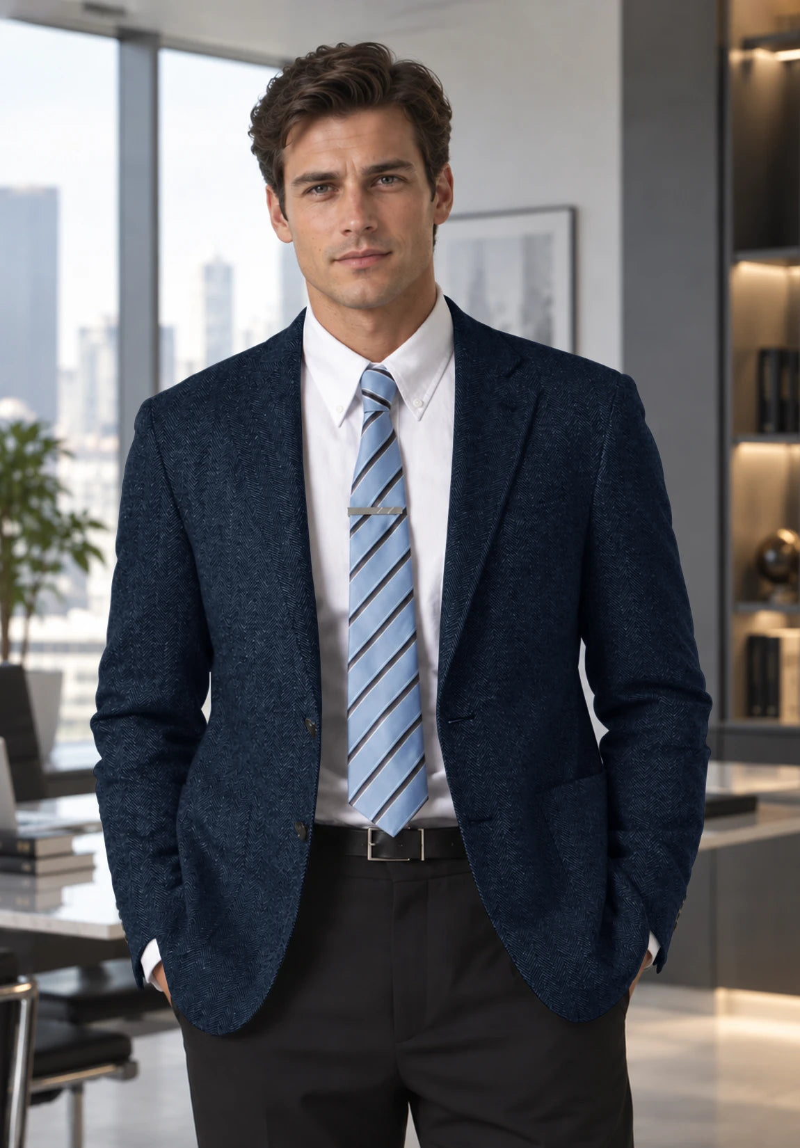 Men's navy herringbone jacket