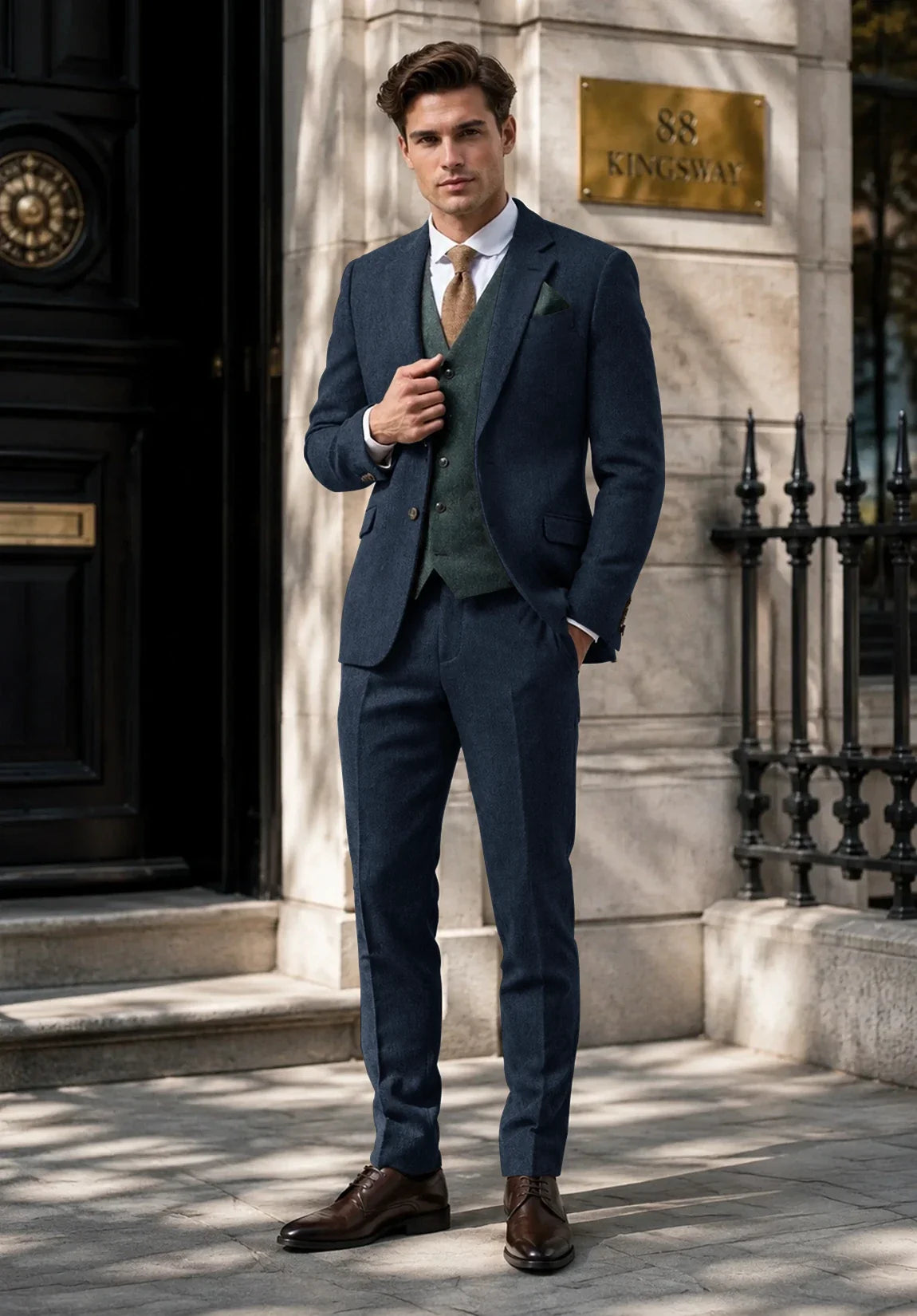 Men's Slim Fit Premium Herringbone 2 Piece Suit for Office