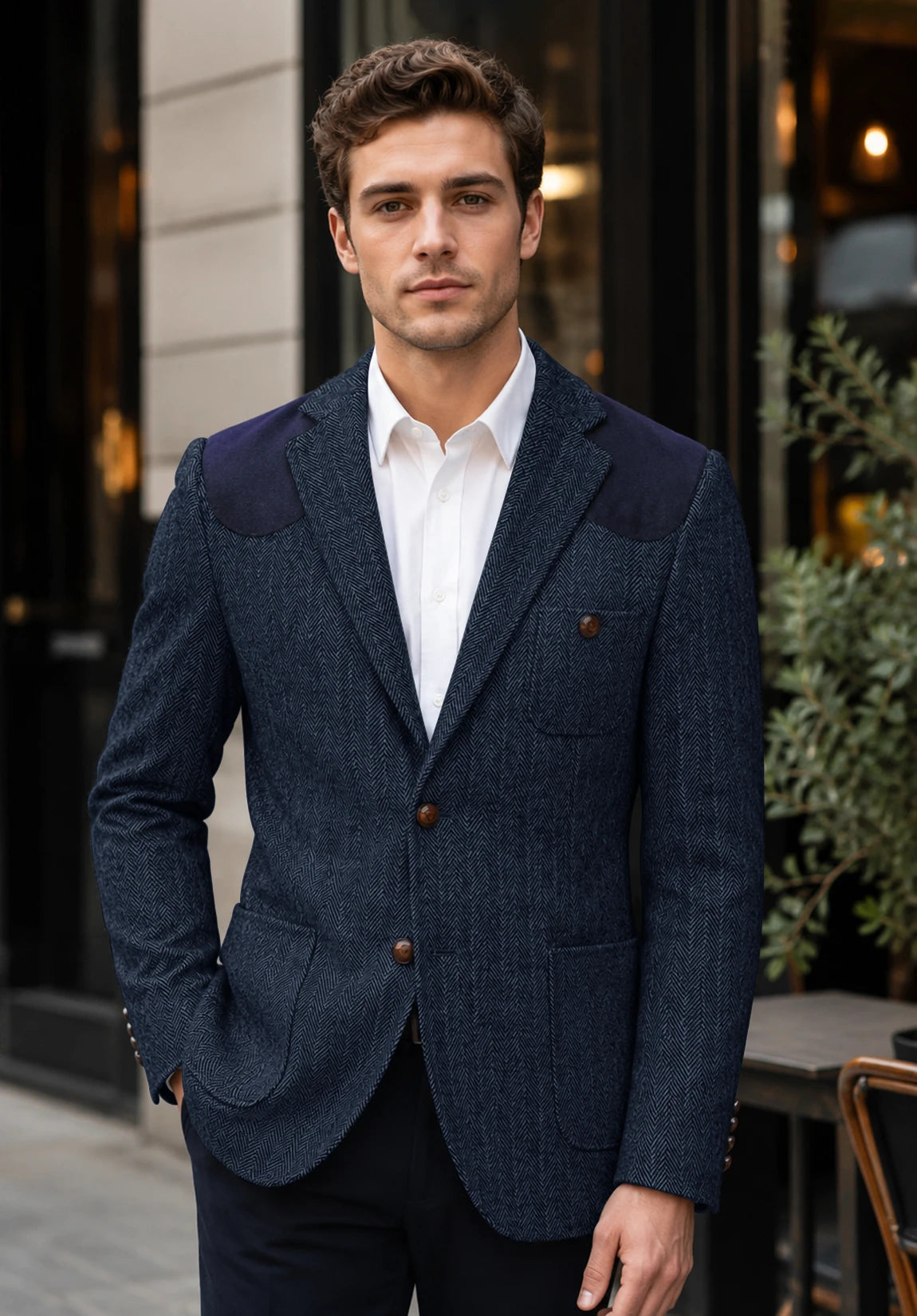 Men's navy herringbone jacket