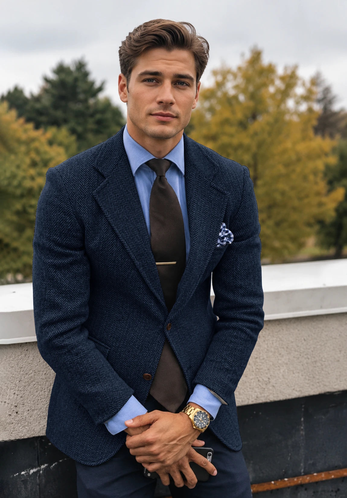 Men's navy herringbone jacket