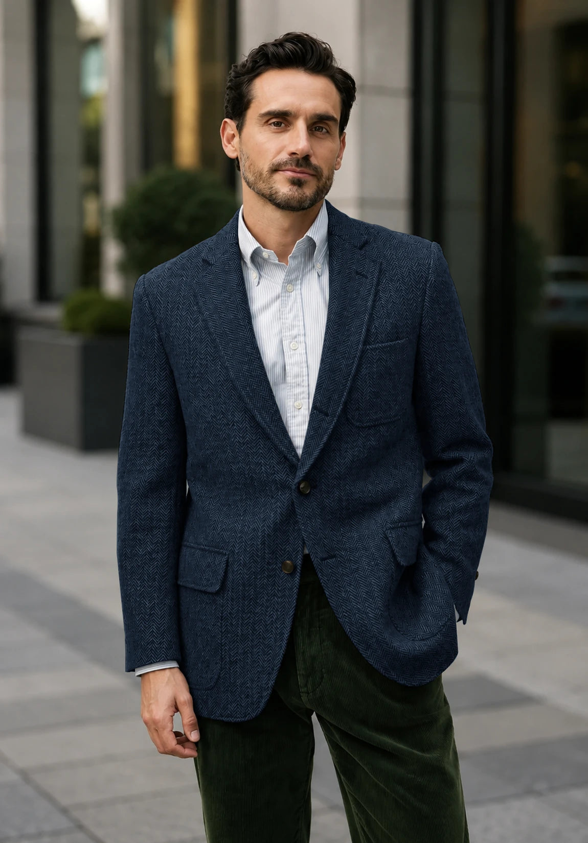 Men's navy herringbone jacket