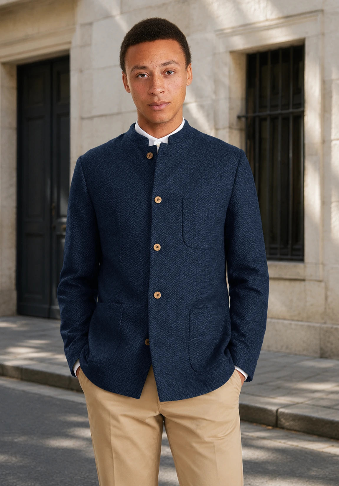 Men's navy herringbone jacket