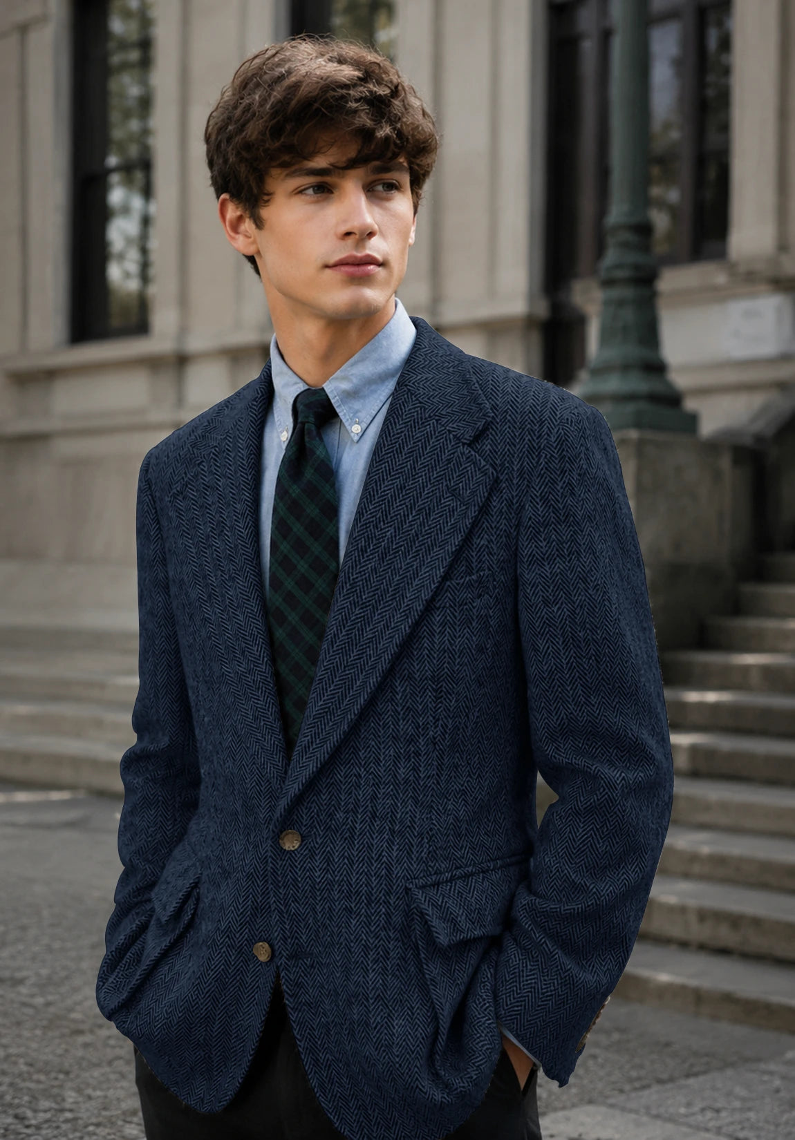 Men's navy herringbone jacket