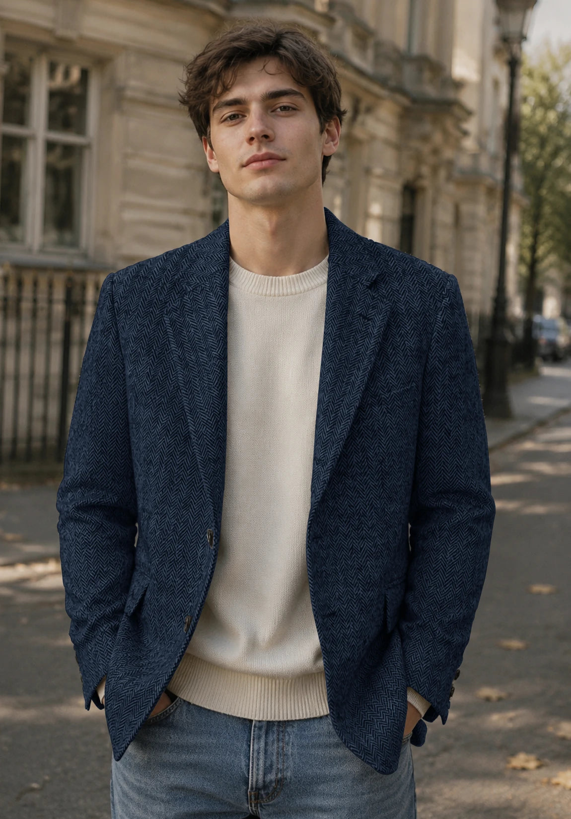 Men's navy herringbone jacket