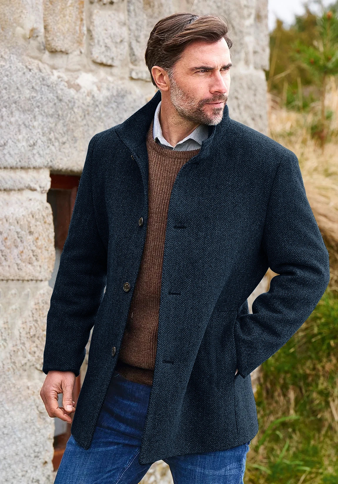 Men's navy herringbone jacket