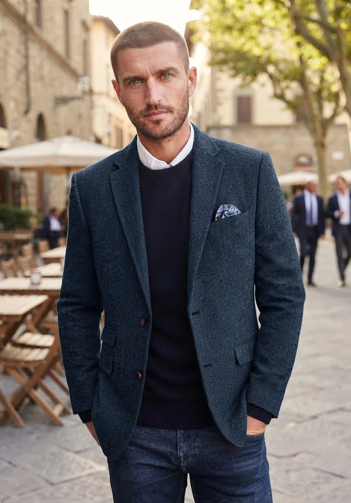 Men's navy herringbone jacket