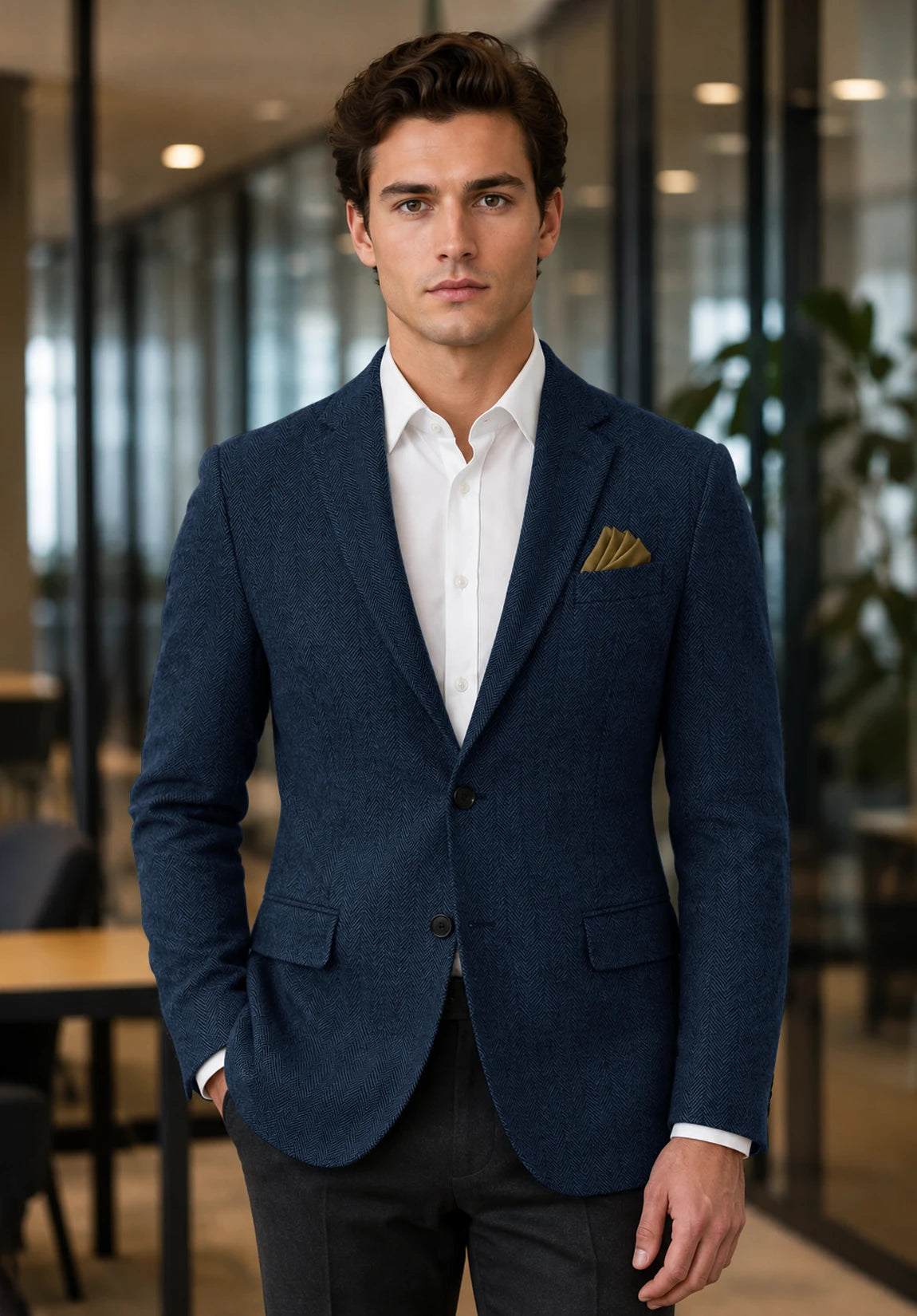 Men's navy herringbone jacket