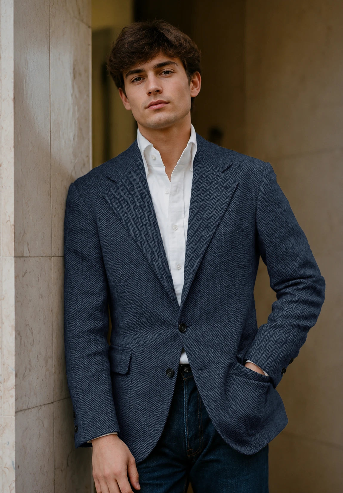 Men's navy herringbone jacket