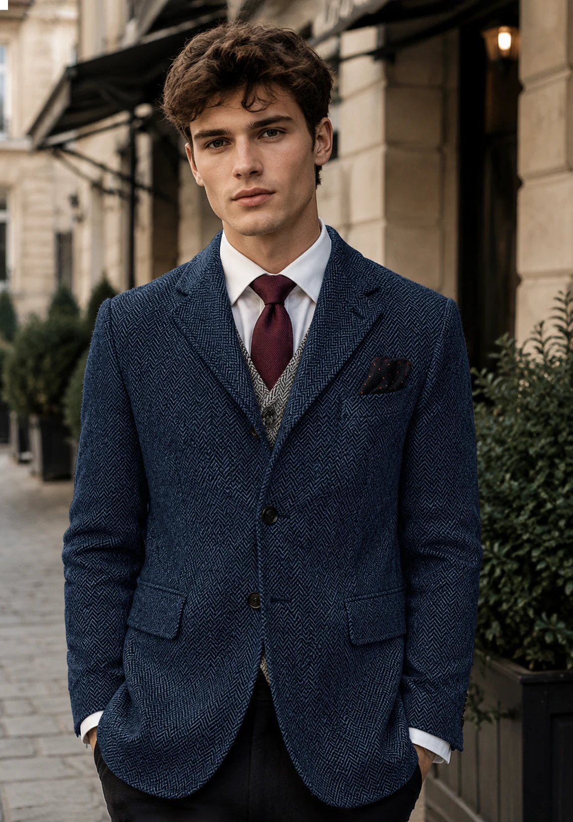 Men's navy herringbone jacket