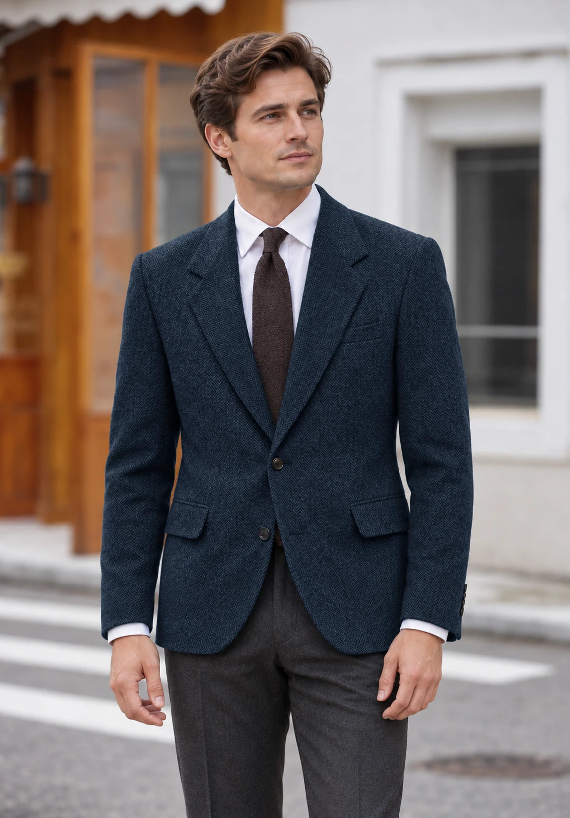 Men's navy herringbone jacket